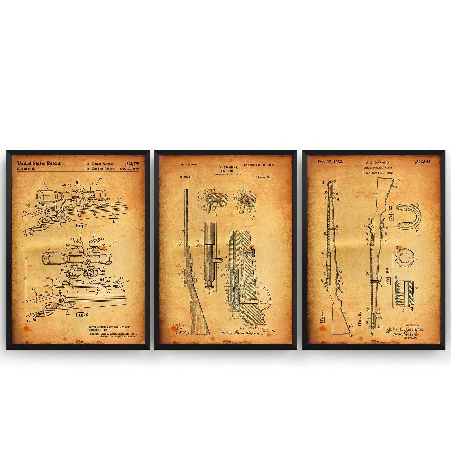 Rifle Gun Set Of 3 Patent Prints - Magic Posters