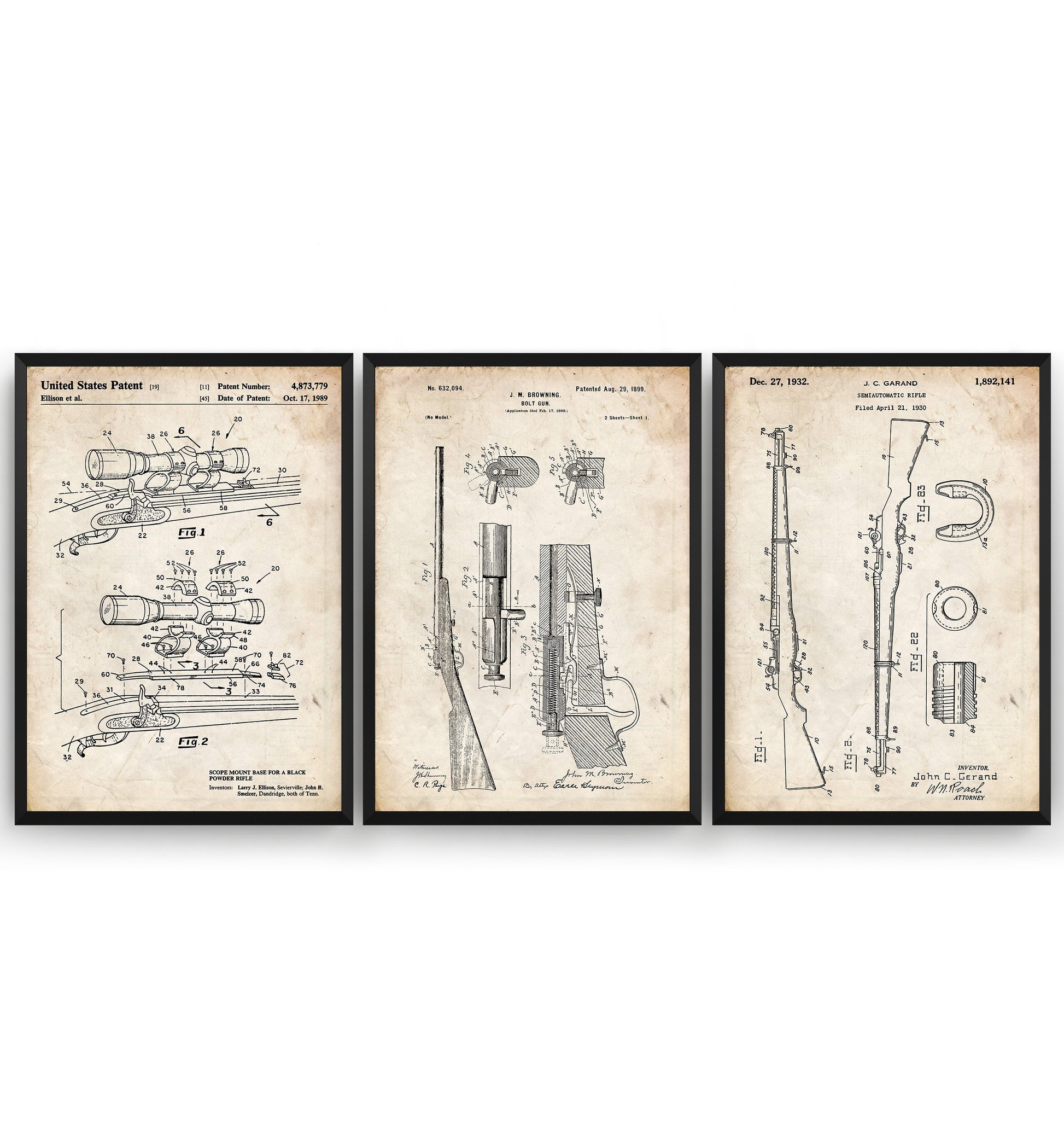 Rifle Gun Set Of 3 Patent Prints - Magic Posters