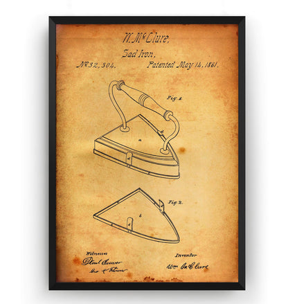 Sad Iron 1861 Patent Print - Magic Posters
