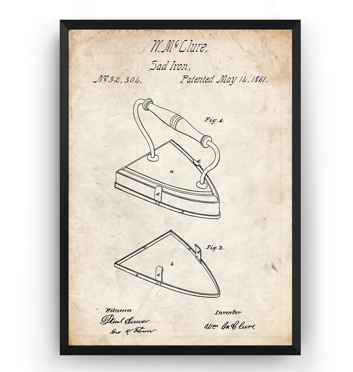 Sad Iron 1861 Patent Print - Magic Posters