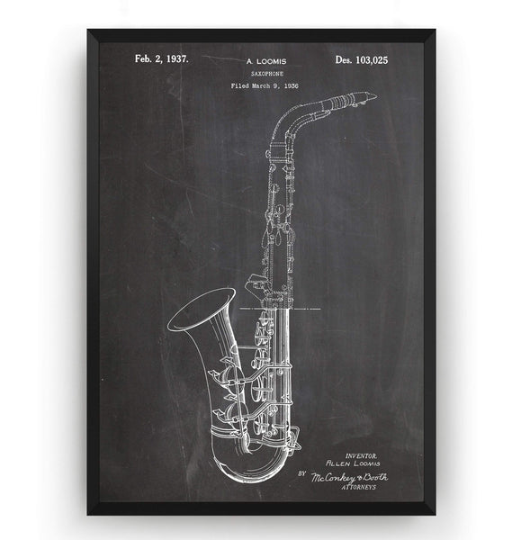 Saxophone 1936 Patent Print - Magic Posters