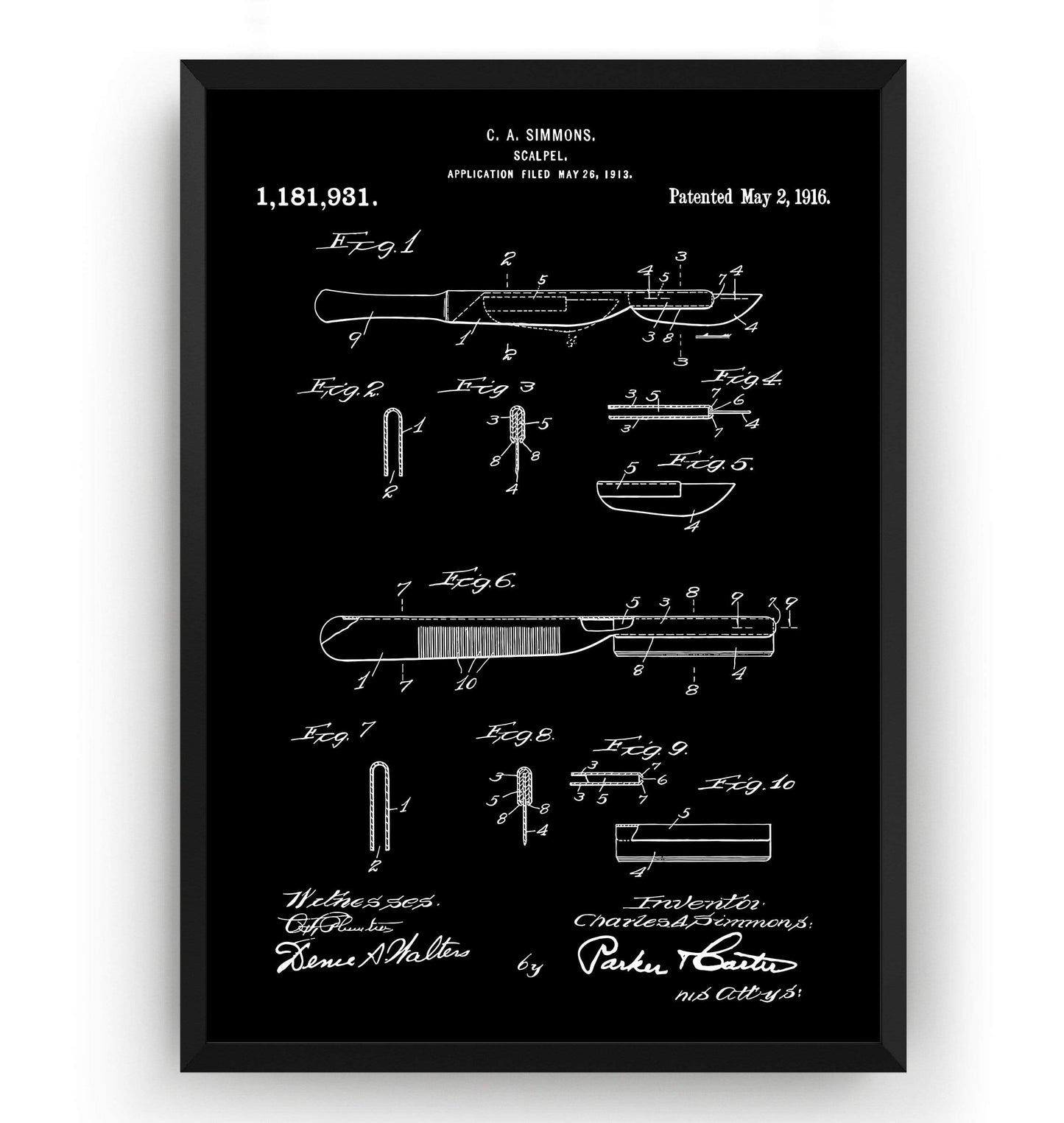 Scalpel 1916 Patent Print - Magic Posters