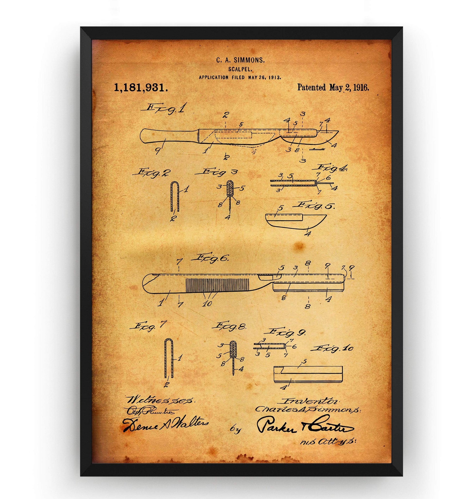 Scalpel 1916 Patent Print - Magic Posters