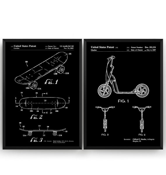 Scooter and Skateboard Set Of 2 Patent Prints - Magic Posters