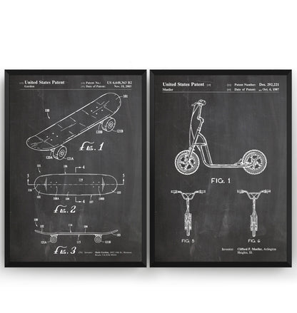 Scooter and Skateboard Set Of 2 Patent Prints - Magic Posters
