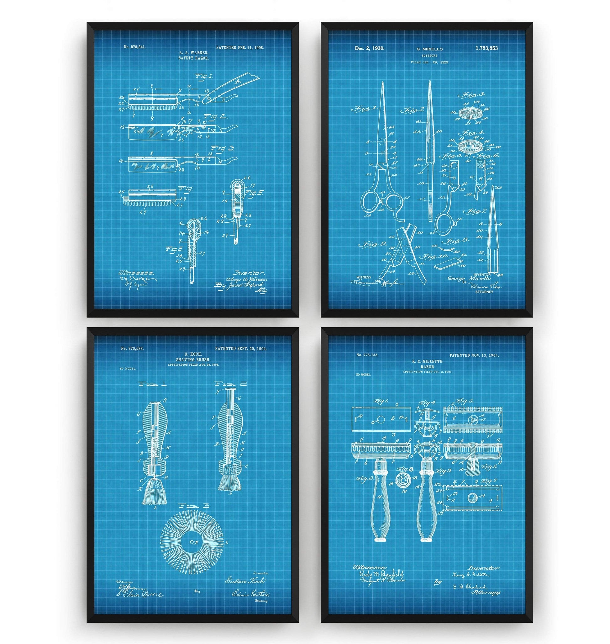 Shaving Set Of 4 Patent Prints - Magic Posters