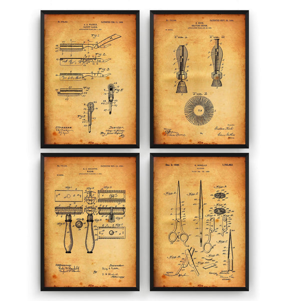 Shaving Set Of 4 Patent Prints - Magic Posters