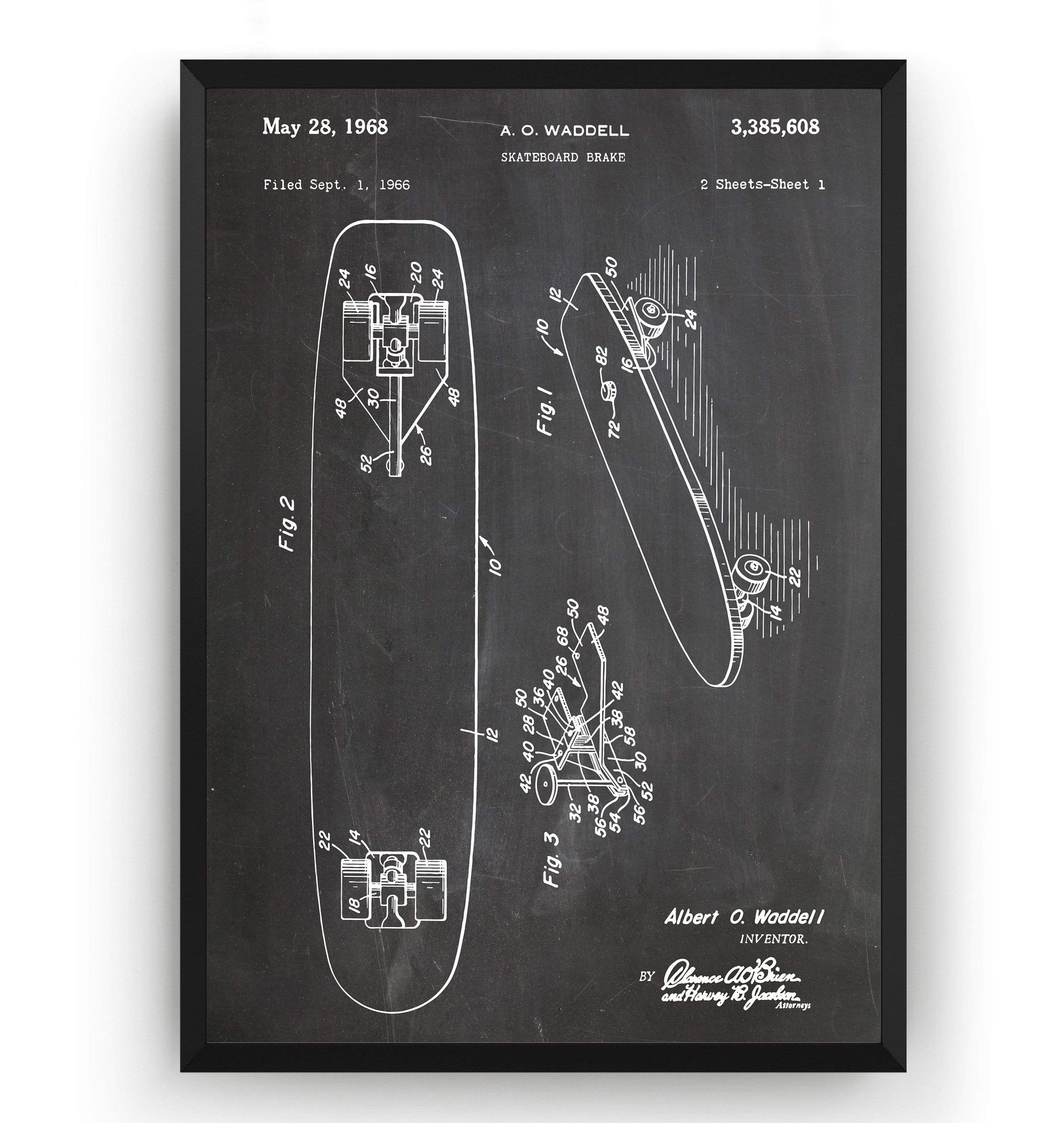 Skateboard Brake 1968 Patent Print - Magic Posters