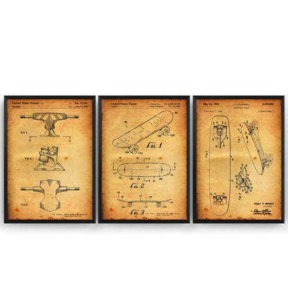 Skateboard Set Of 3 Patent Prints - Magic Posters