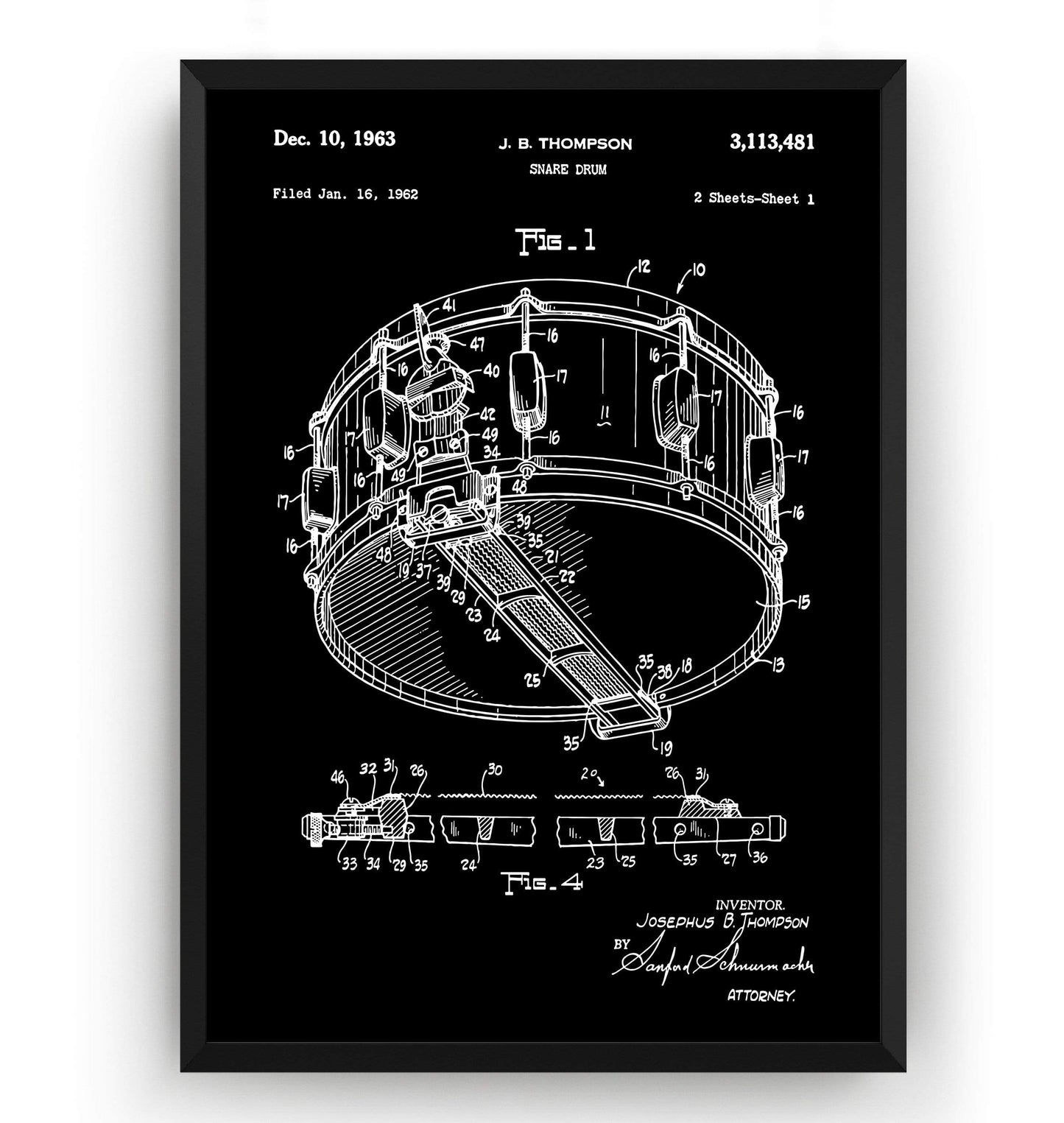 Snare Drum 1963 Patent Print - Magic Posters