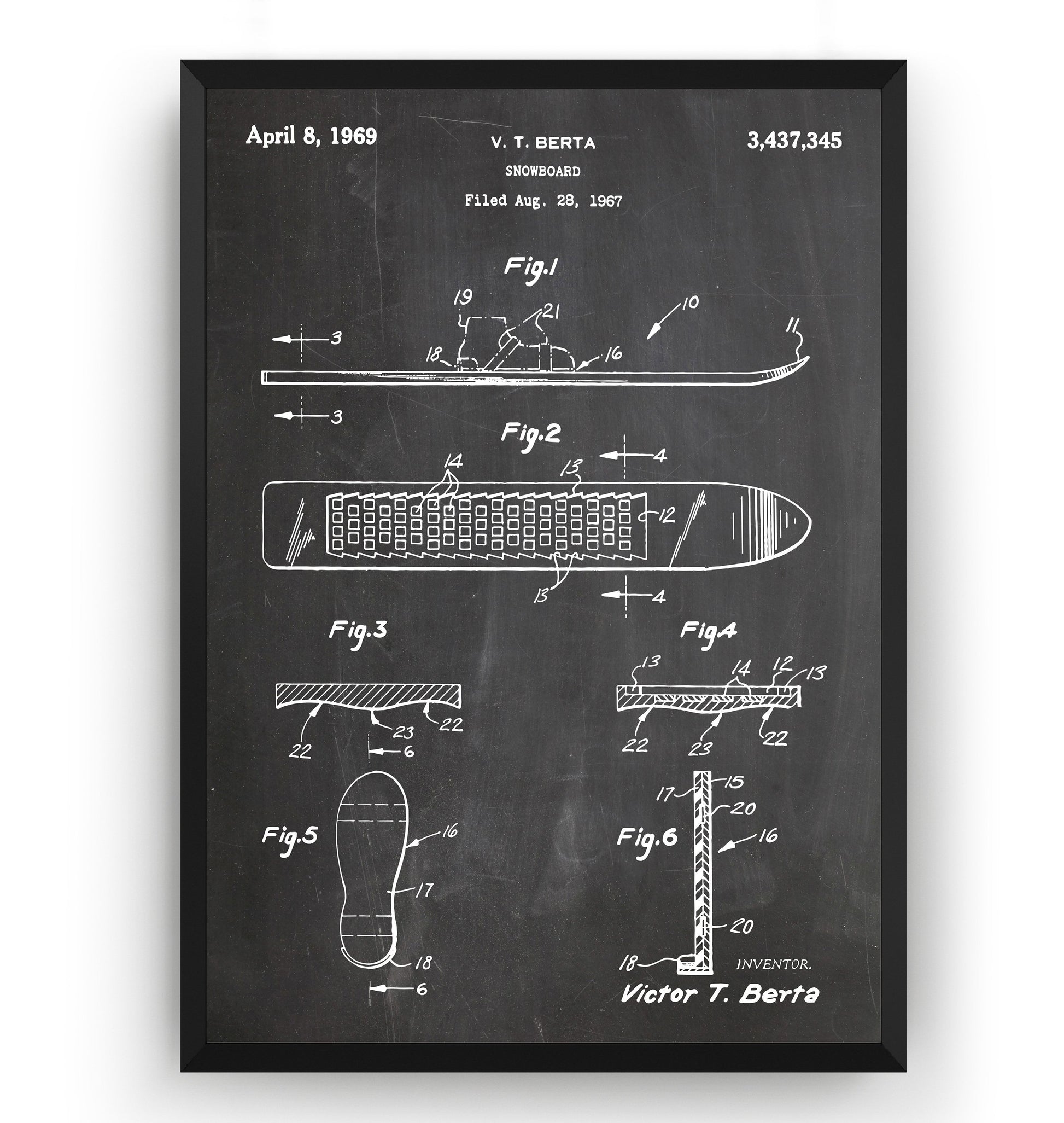 Snowboard 1969 Patent Print - Magic Posters
