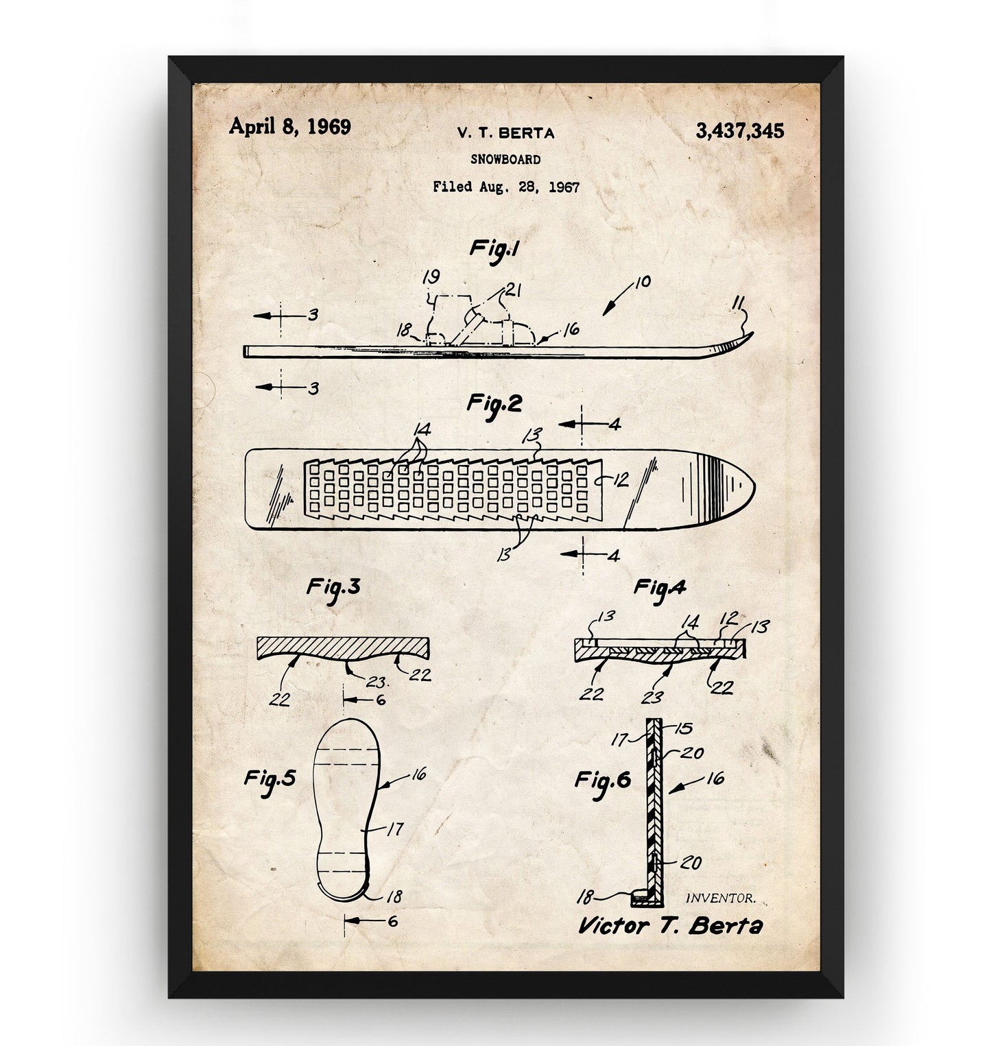 Snowboard 1969 Patent Print - Magic Posters