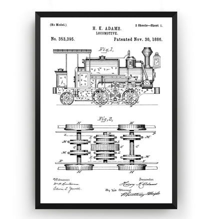 Steam Locomotive Train 1886 Patent Print - Magic Posters