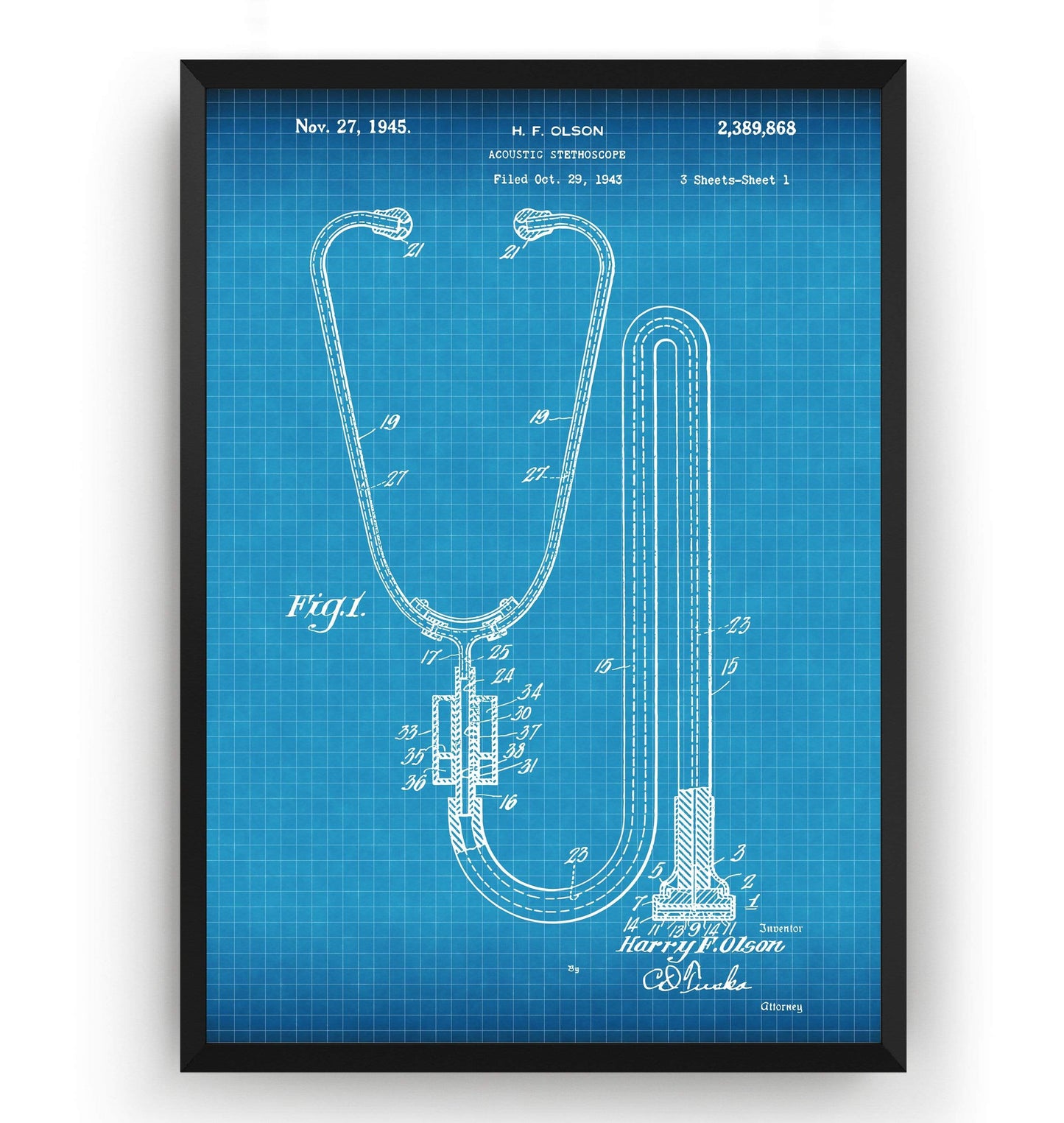 Stethoscope 1945 Patent Print - Magic Posters