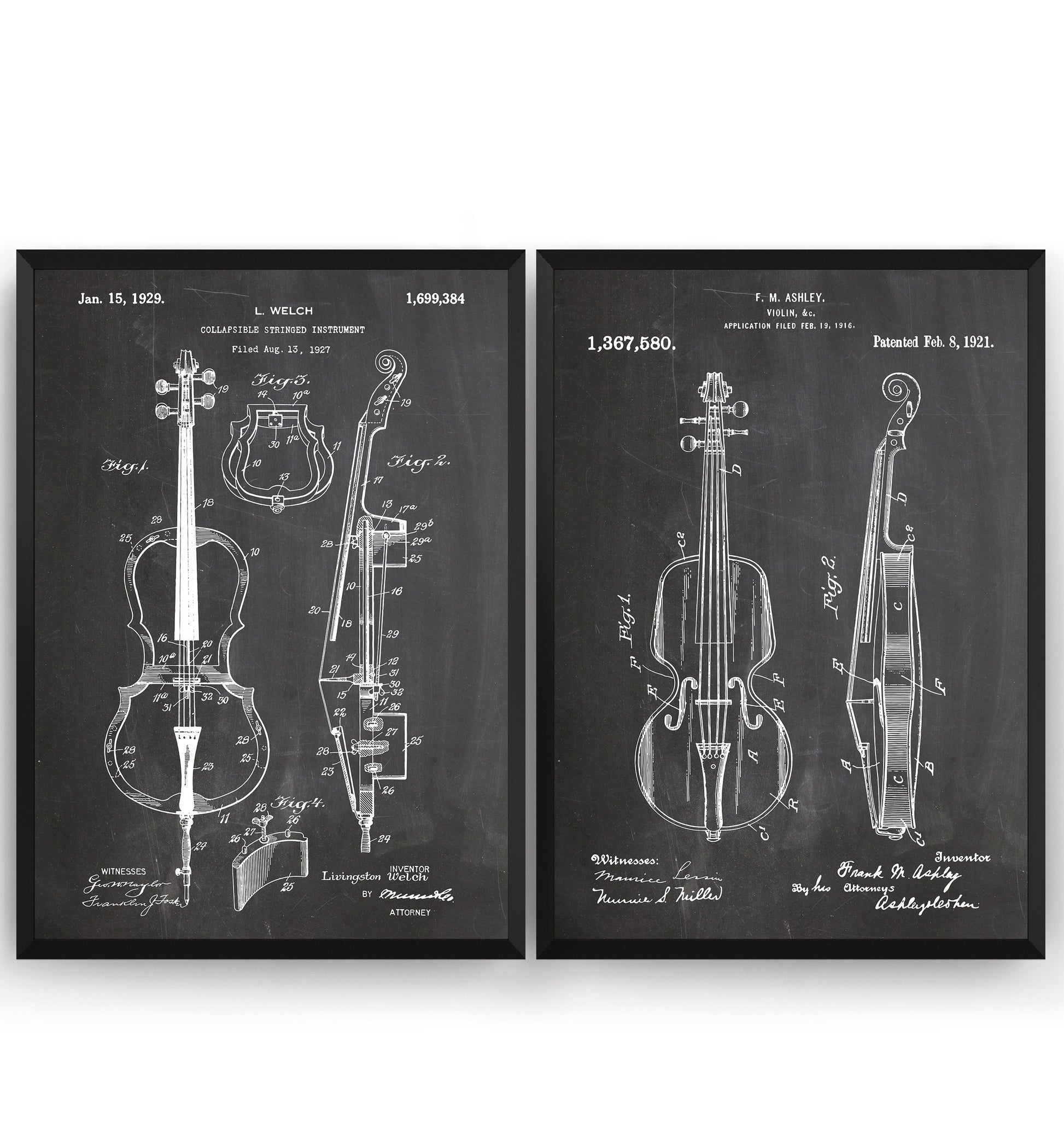String Instrument Set Of 2 Patent Prints - Magic Posters