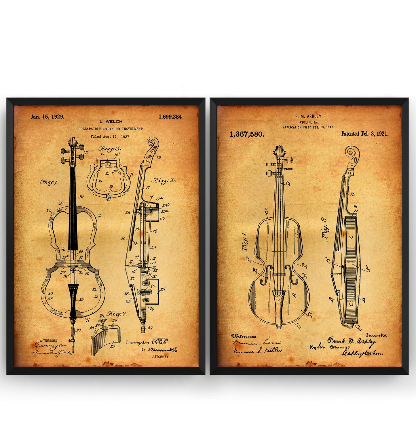 String Instrument Set Of 2 Patent Prints - Magic Posters