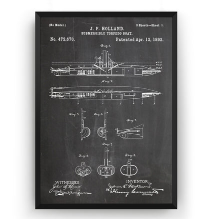 Submarine Torpedo Boat 1892 Patent Print - Magic Posters
