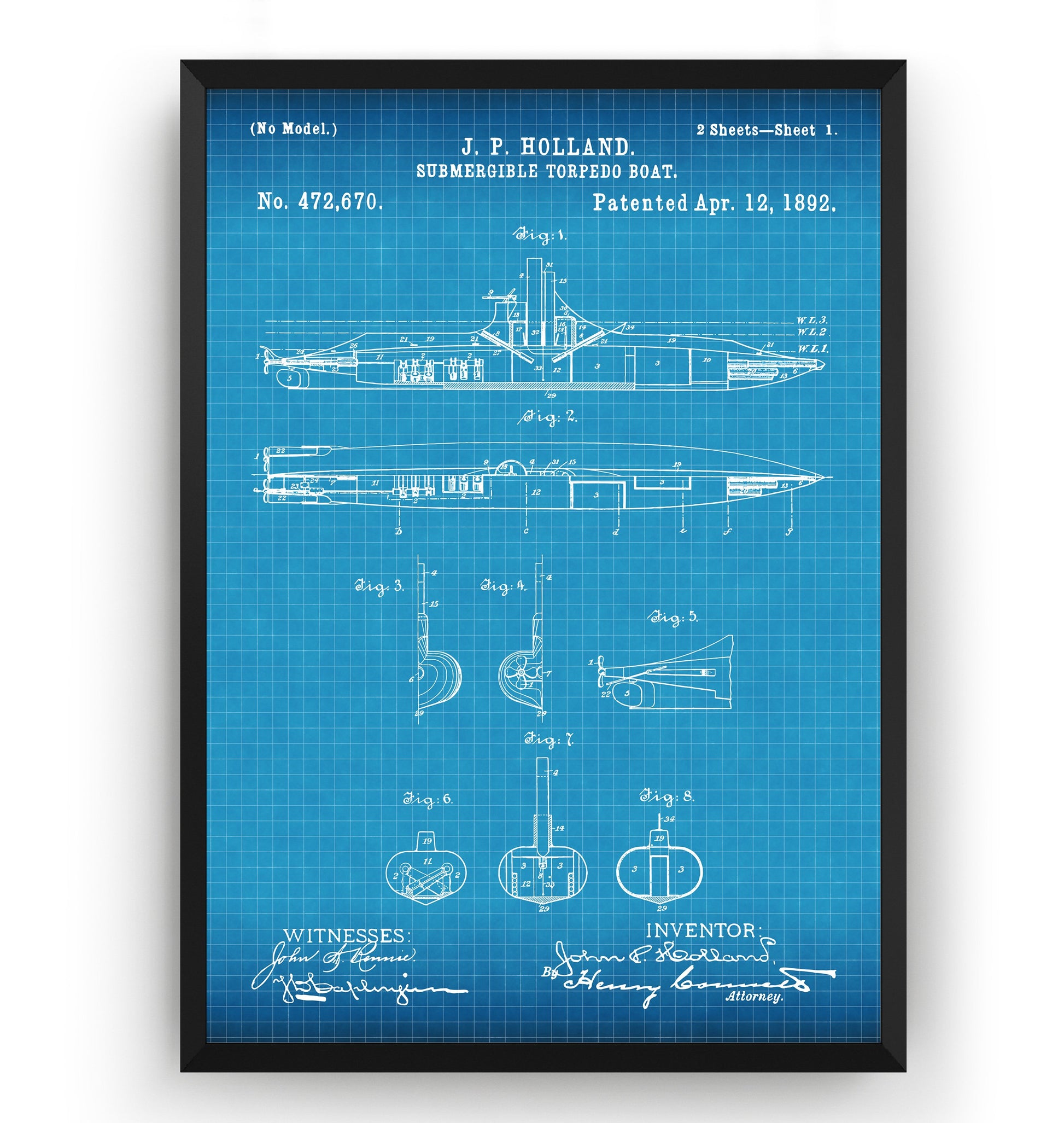 Submarine Torpedo Boat 1892 Patent Print - Magic Posters