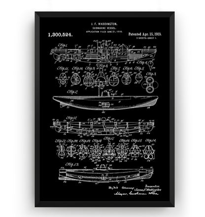 Submarine Vessel 1919 Patent Print - Magic Posters
