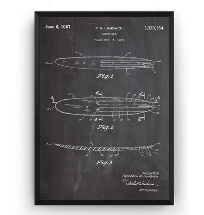 Surfboard 1965 Patent Print - Magic Posters