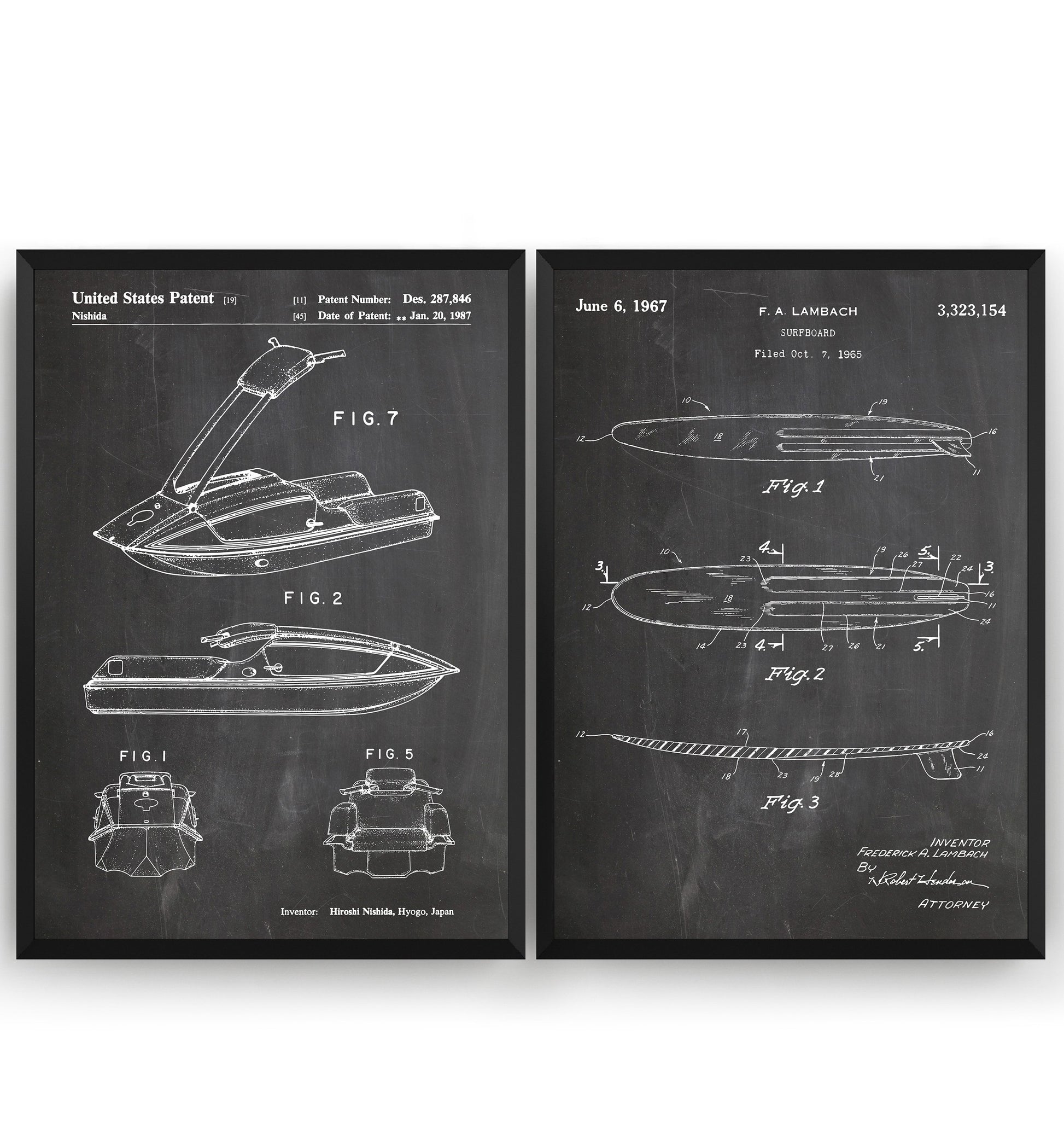 Surfboard And Jet Ski Watersports Set Of 2 Patent Prints - Magic Posters