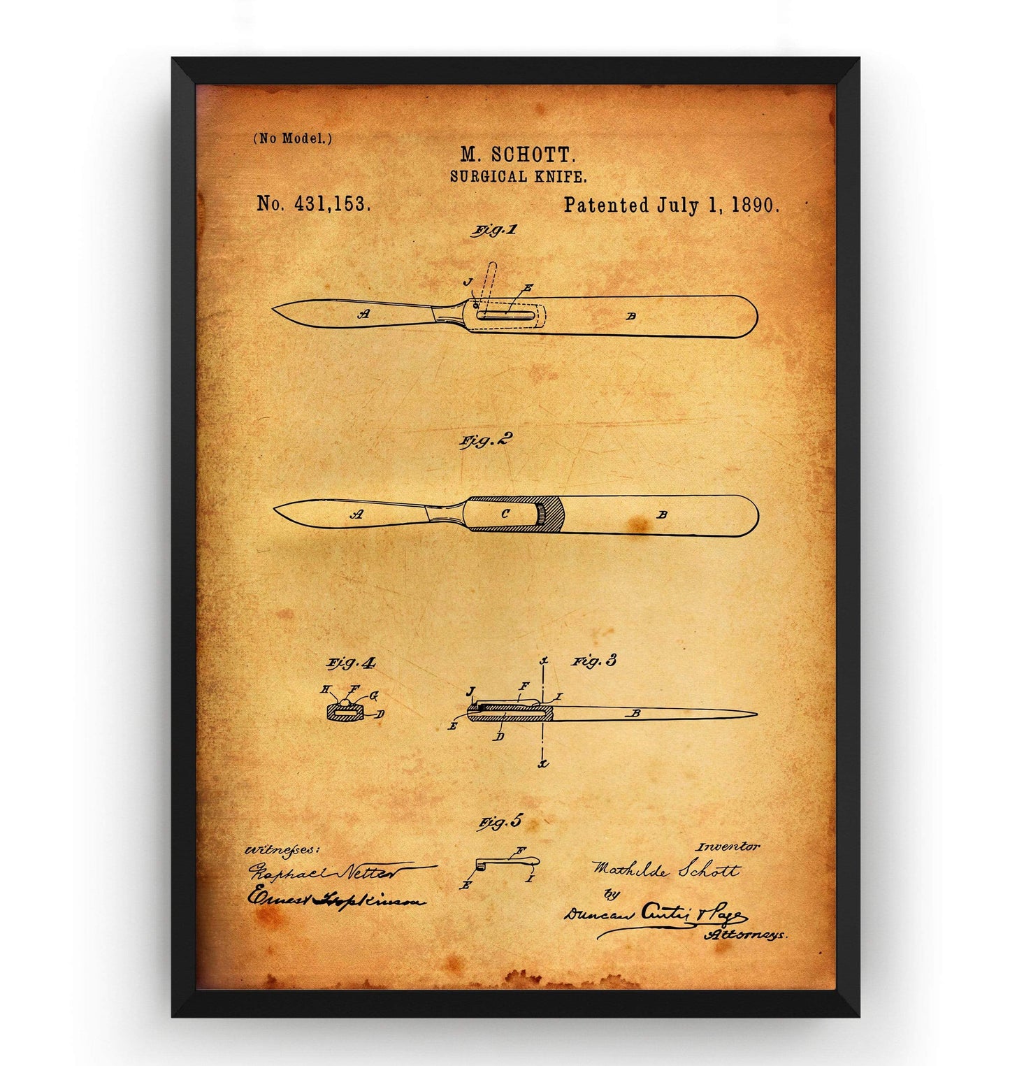 Surgical Knife 1890 Patent Print - Magic Posters