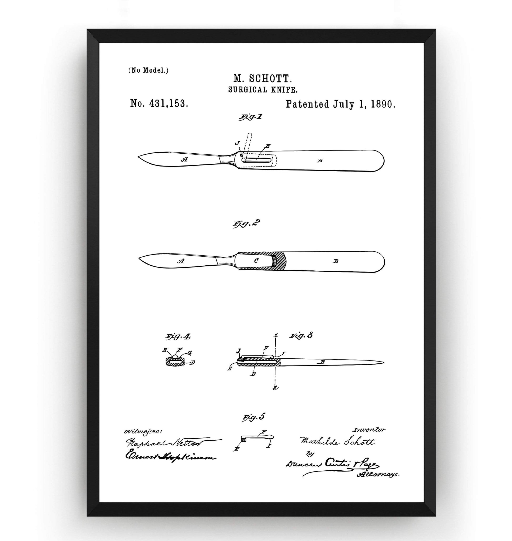 Surgical Knife 1890 Patent Print - Magic Posters