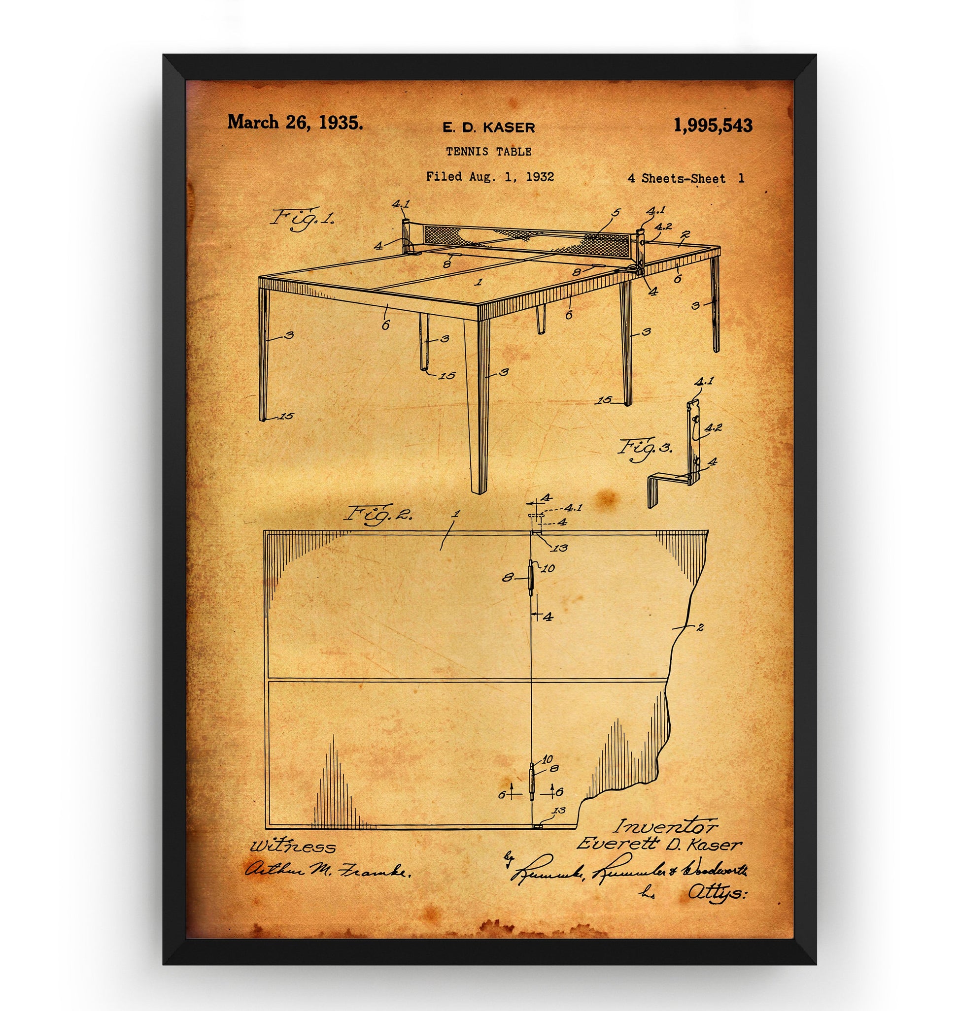 Table Tennis 1935 Patent Print - Magic Posters