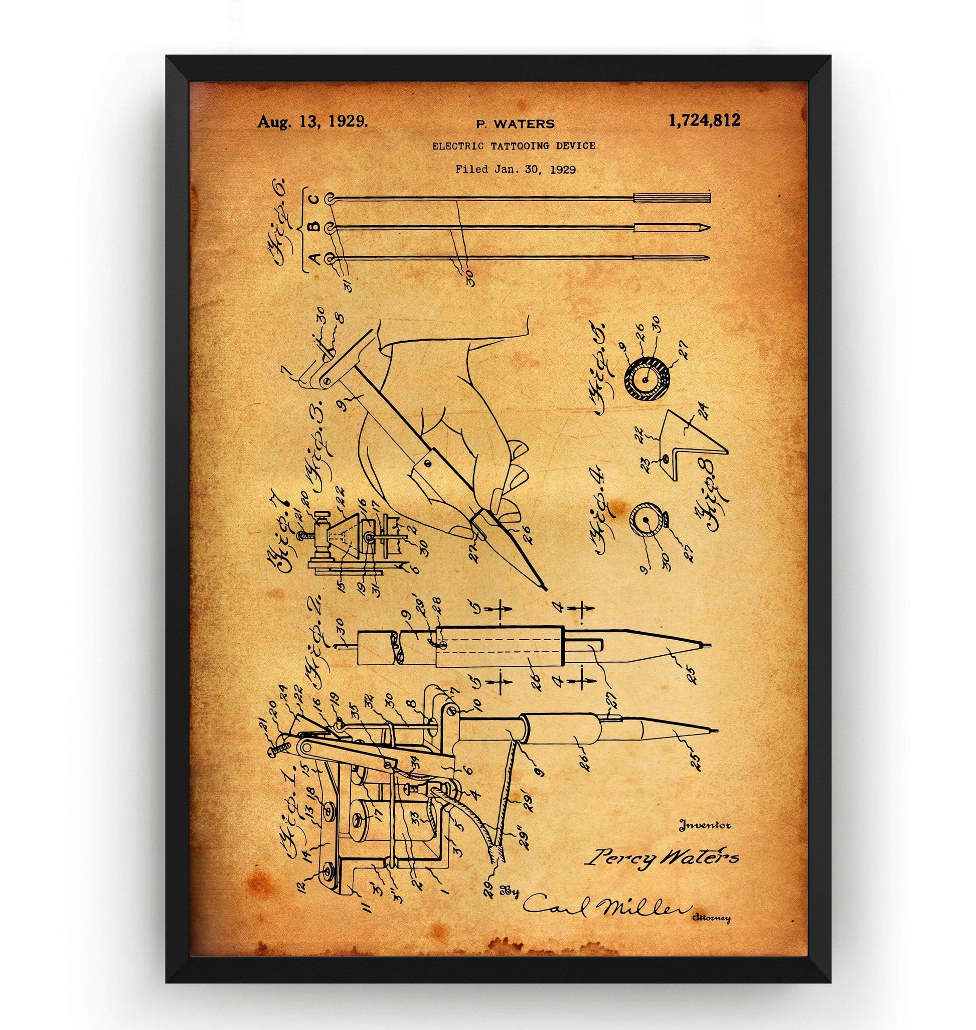 Tattoo Machine 1929 Patent Print - Magic Posters