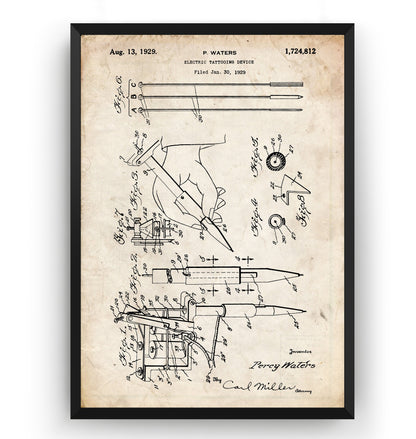 Tattoo Machine 1929 Patent Print - Magic Posters