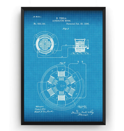 Tesla Alternating Motor Patent Print - Magic Posters
