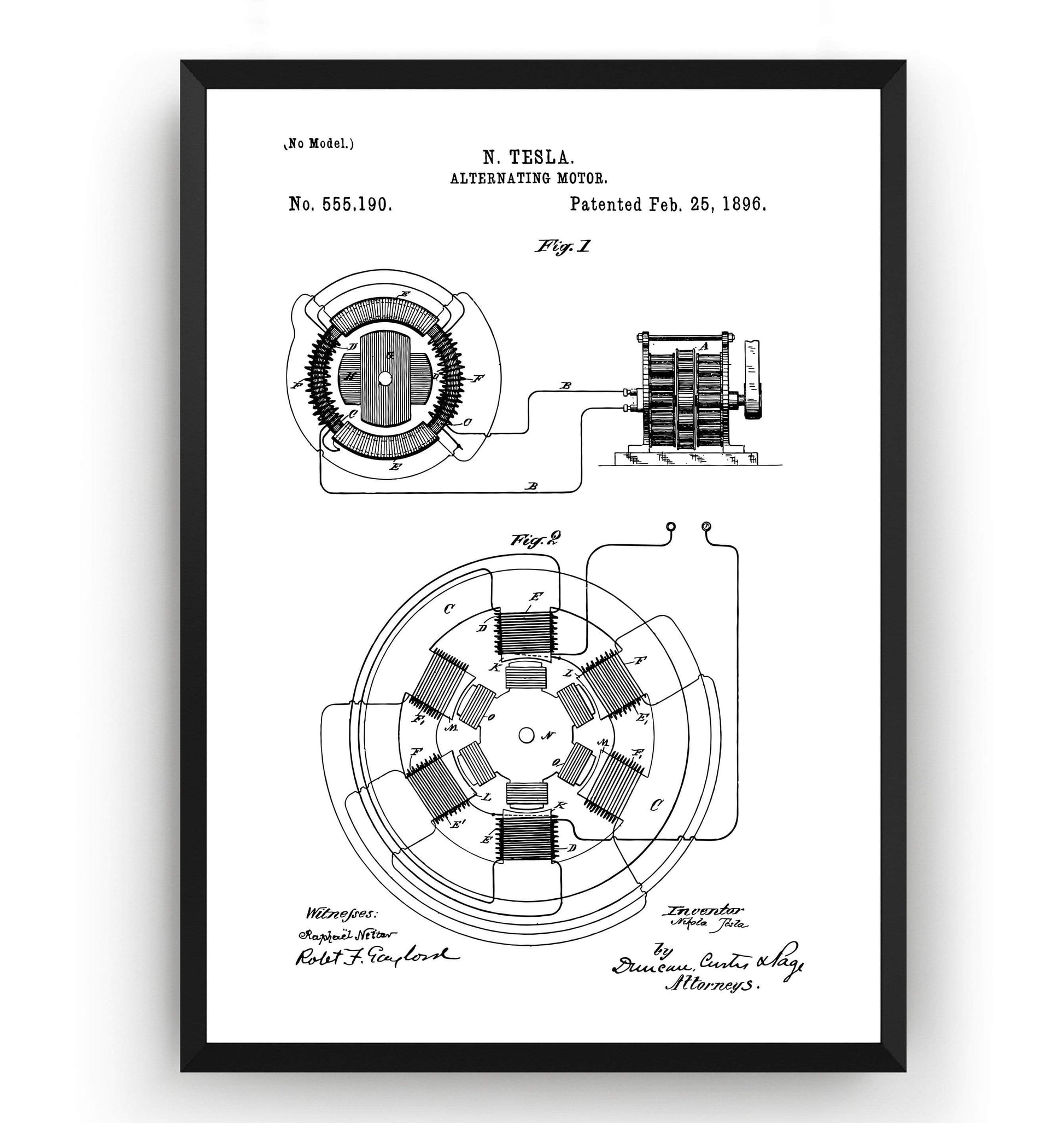 Tesla Alternating Motor Patent Print - Magic Posters