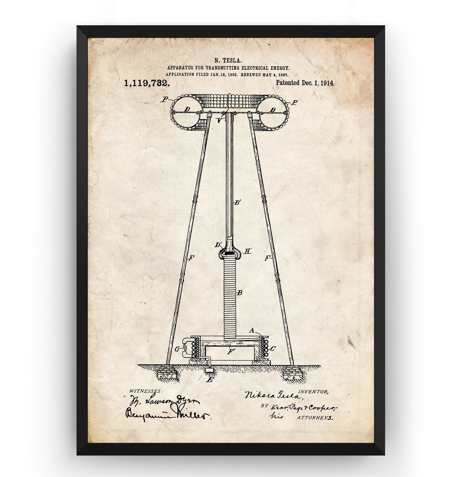 Tesla Apparatus For Transmitting Electrical Energy Patent Print - Magic Posters