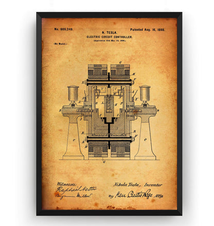 Tesla Electric Circuit Controller Patent Print - Magic Posters