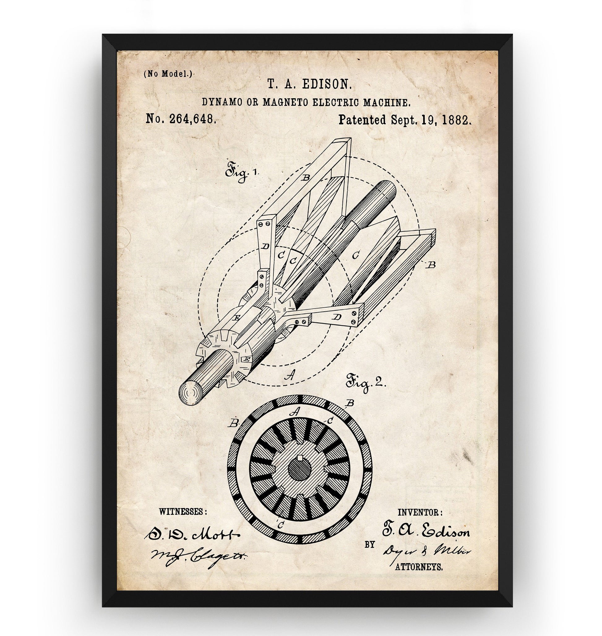 Thomas Edison Dynamo Electric Generator 1882 Patent Print - Magic Posters