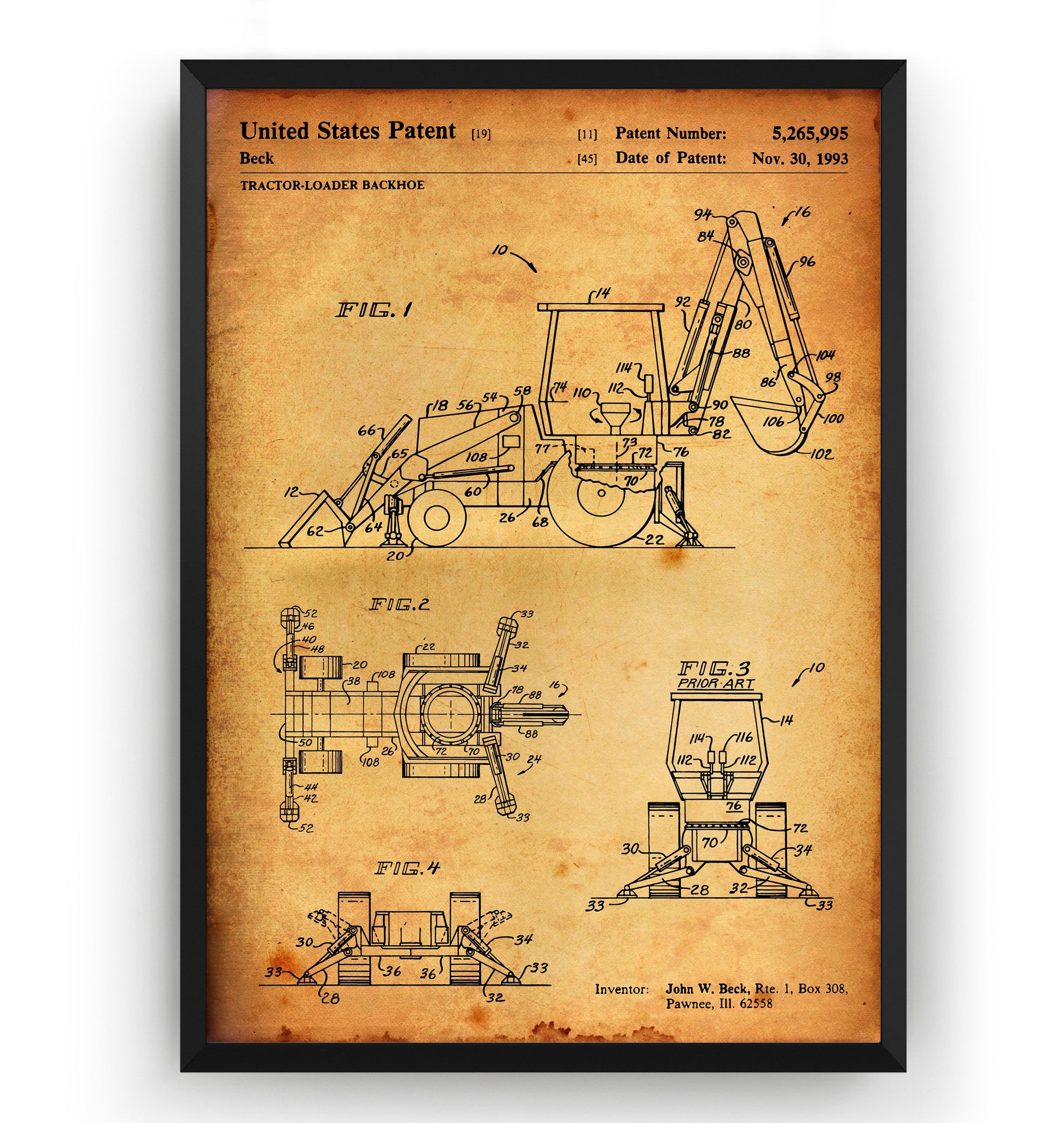Tractor Loader Backhoe 1993 Patent Print - Magic Posters