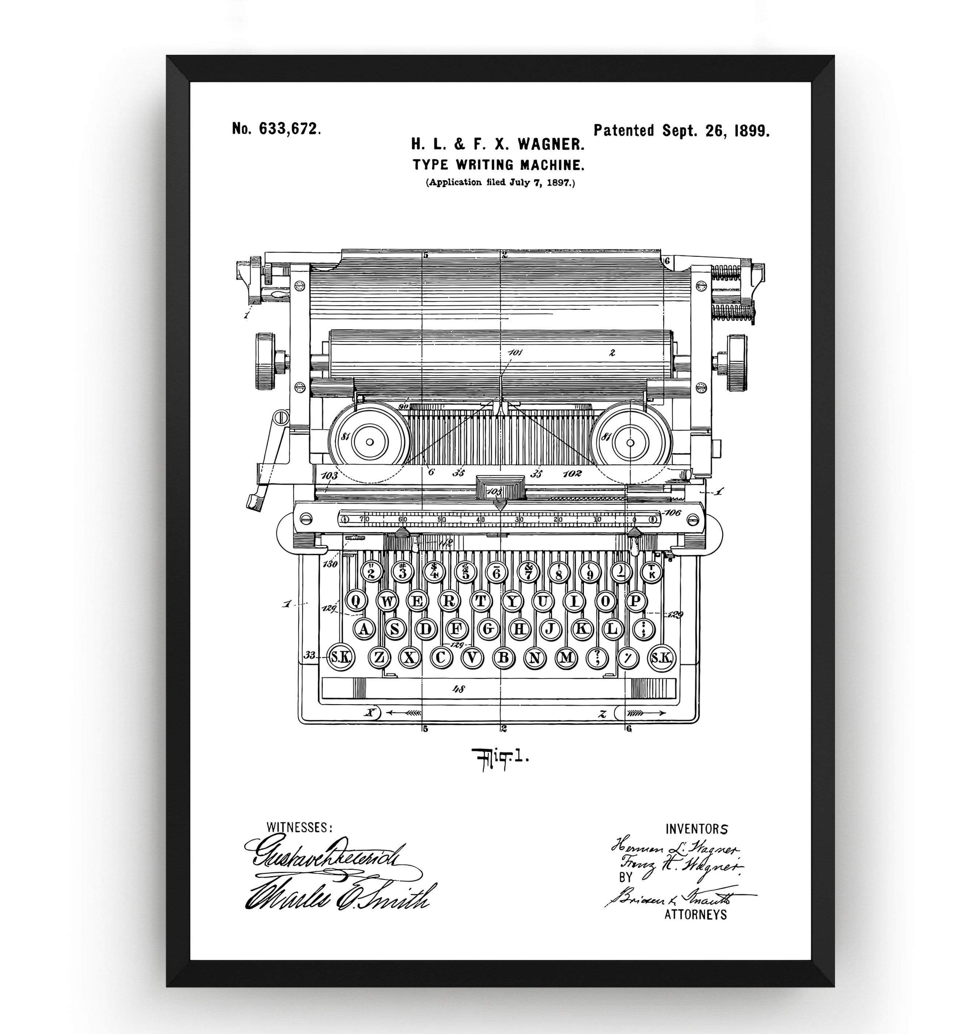 Typewriter 1899 Patent Print - Magic Posters