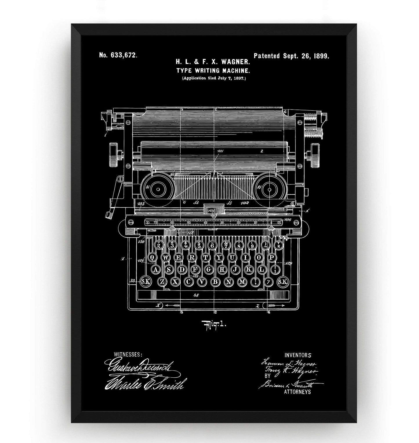 Typewriter 1899 Patent Print - Magic Posters