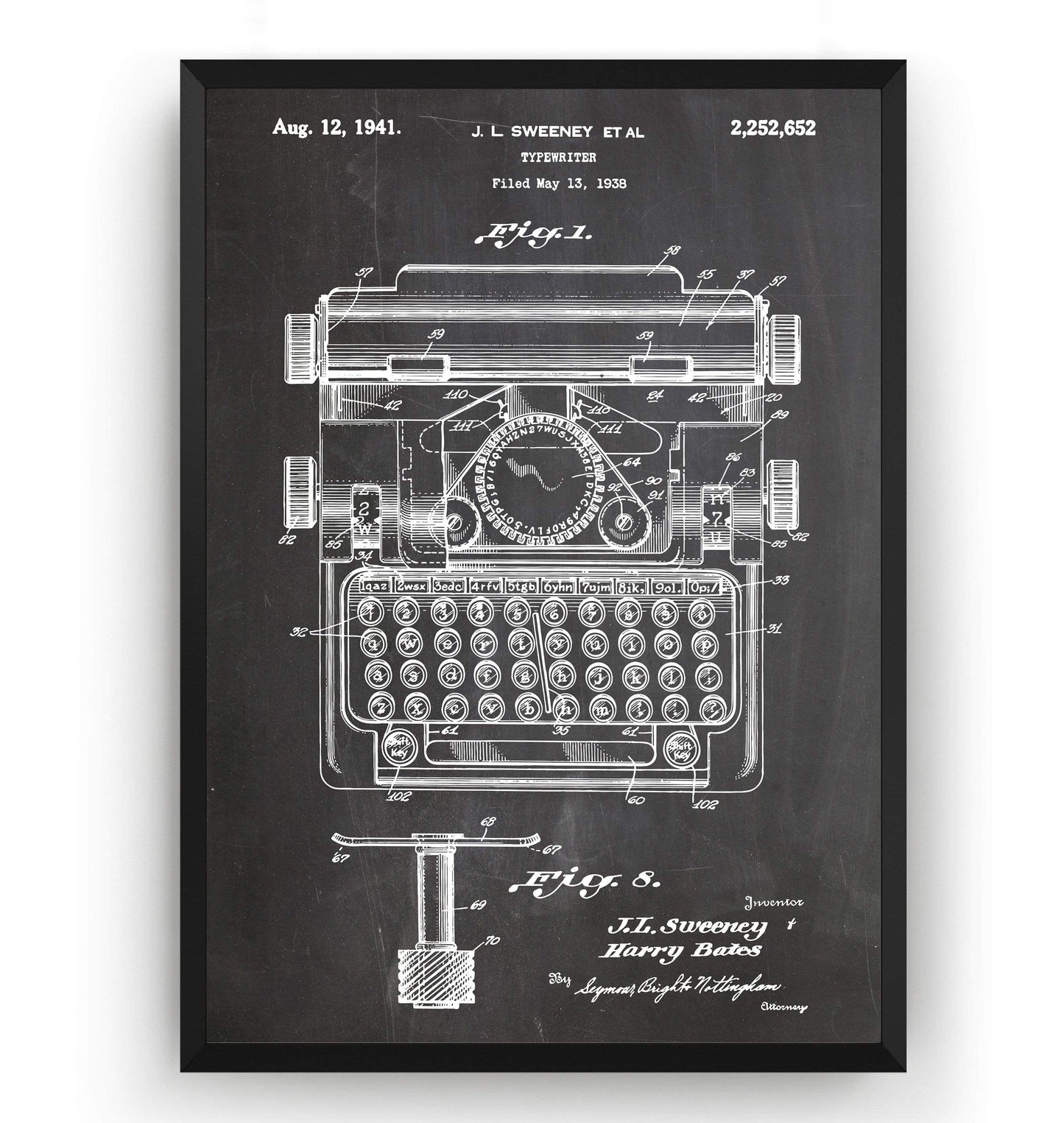 Typewriter 1941 Patent Print - Magic Posters
