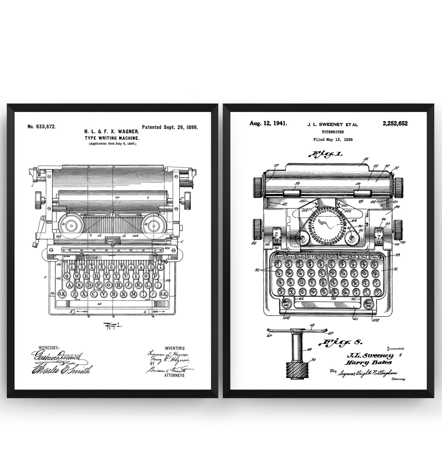 Typewriter Set Of 2 Patent Prints - Magic Posters