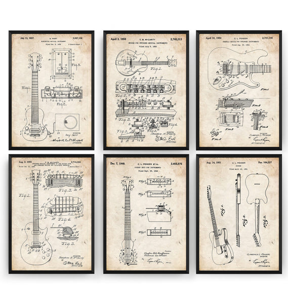 Ultimate Guitars Set Of 6 Patent Prints - Magic Posters
