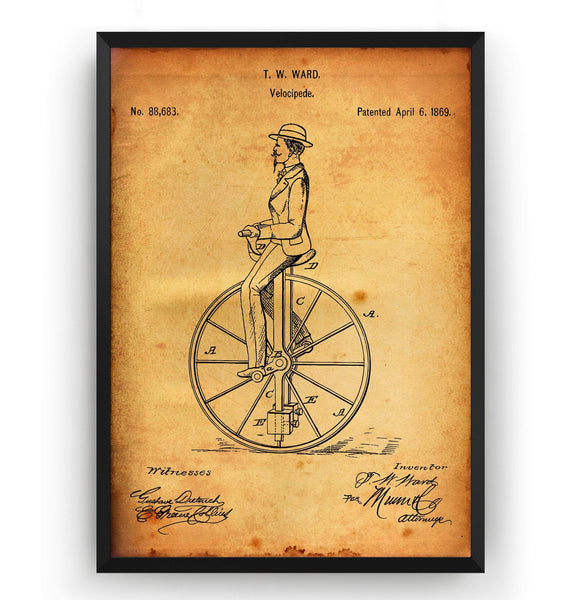 Velocipede 1869 Patent Print - Magic Posters