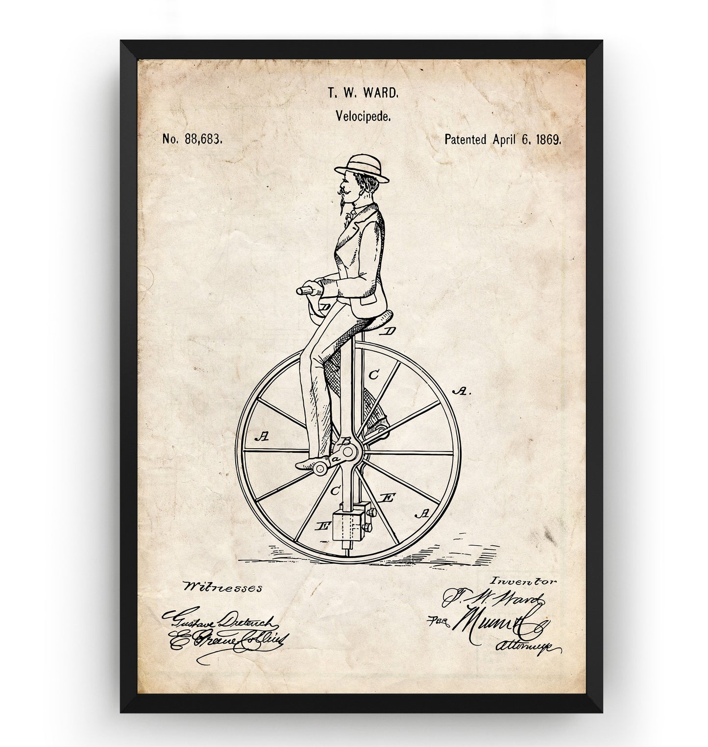 Velocipede 1869 Patent Print - Magic Posters