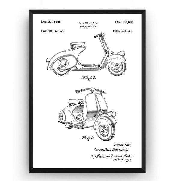 Vespa Scooter 1949 Patent Print - Magic Posters