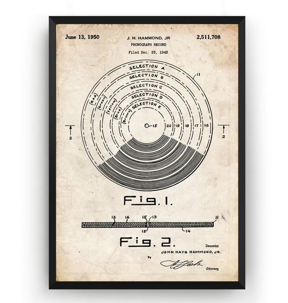 Vinyl Record 1950 Patent Print - Magic Posters