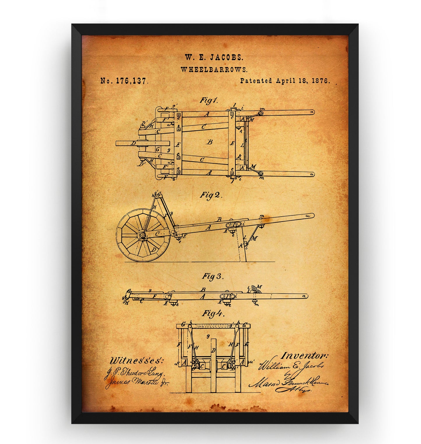 Wheelbarrow 1876 Patent Print - Magic Posters