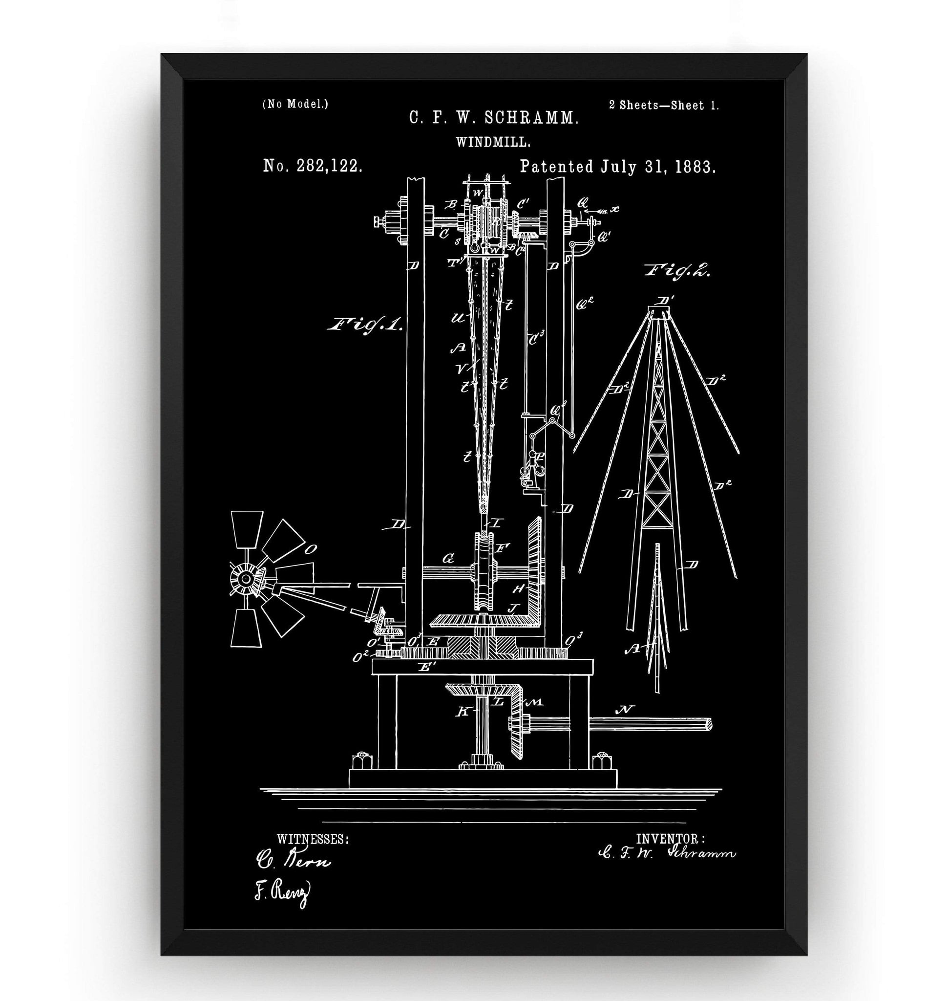 Windmill 1883 Patent Print - Magic Posters