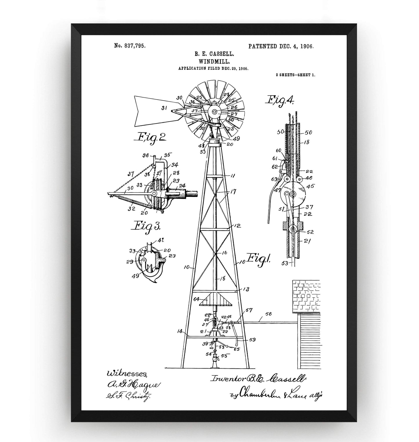 Windmill 1906 Patent Print - Magic Posters