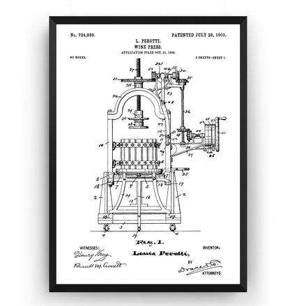 Wine Press 1903 Patent Print - Magic Posters