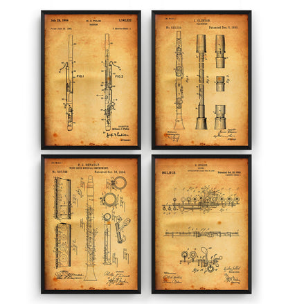 Woodwind Instrument Set Of 4 Patent Prints - Magic Posters